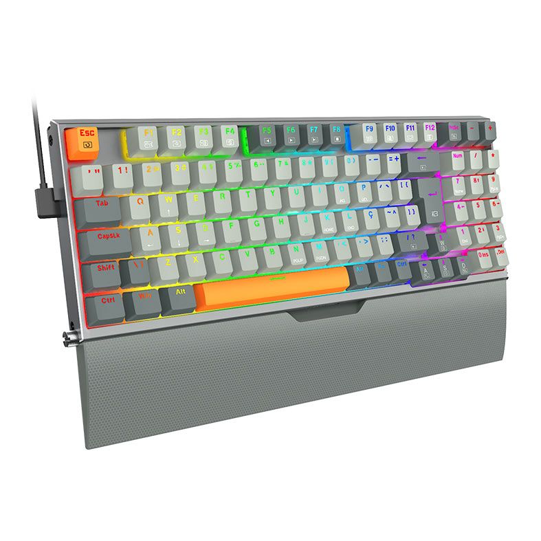 Teclado Mecanico Redragon OLAF, RGB, Switch Marrom, Preto e Cinza, K648GG-RGB-PT-BROWN