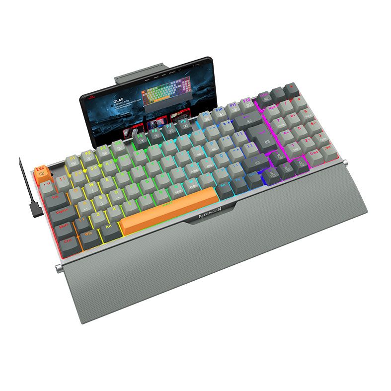 Teclado Mecanico Redragon OLAF, RGB, Switch Marrom, Preto e Cinza, K648GG-RGB-PT-BROWN