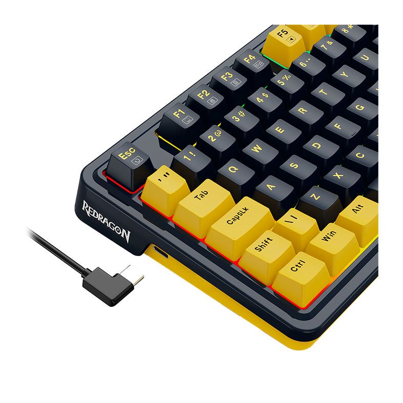 Teclado Mecanico Redragon ELF, RGB, Switch Melt Gold, Preto e Amarelo, K649PY-RGB-PT