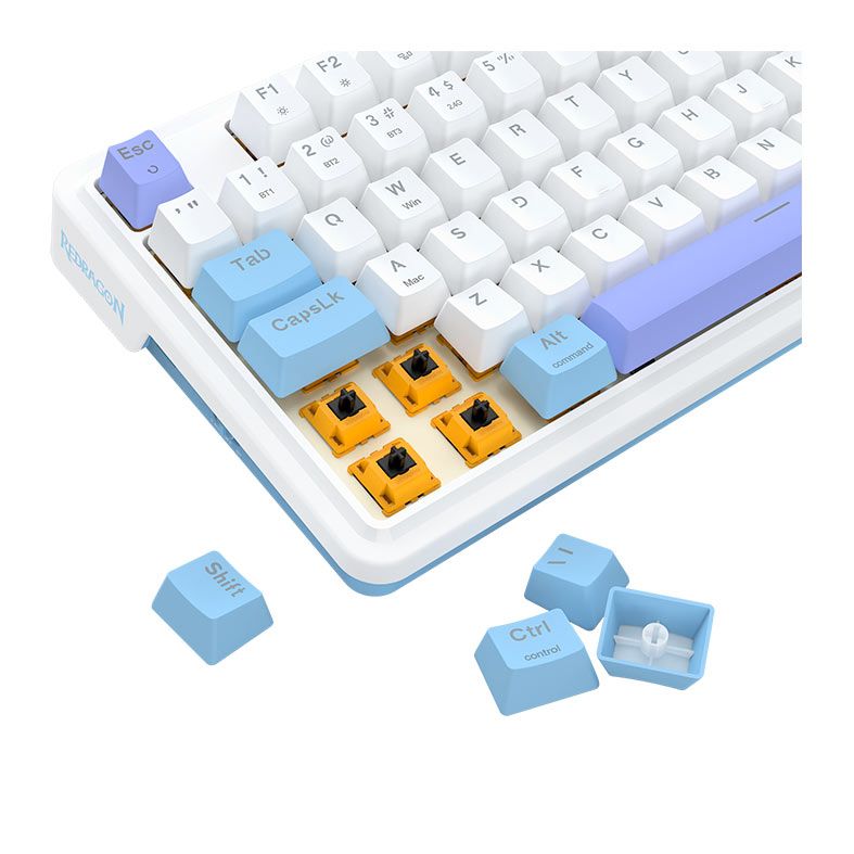 Teclado Mecanico Redragon Gloria Pro, RGB, Switch Bumblebee, Branco e Azul, K664WBP-RGB-PRO-PT-BUMBLEBEE