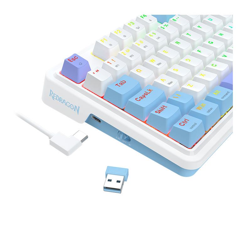 Teclado Mecanico Redragon Gloria Pro, RGB, Switch Bumblebee, Branco e Azul, K664WBP-RGB-PRO-PT-BUMBLEBEE