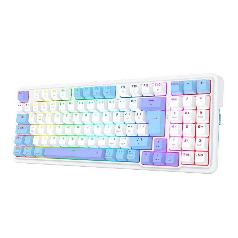 Teclado Mecanico Redragon Gloria Pro, RGB, Switch Bumblebee, Branco e Azul, K664WBP-RGB-PRO-PT-BUMBLEBEE