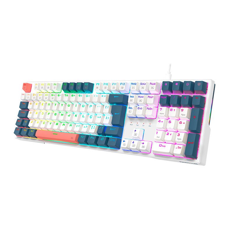 Teclado Mecanico Gamer Redragon Trundle, RGB, Switch Marrom, Branco e Azul, K668WBO-RGB-PT-BROWN