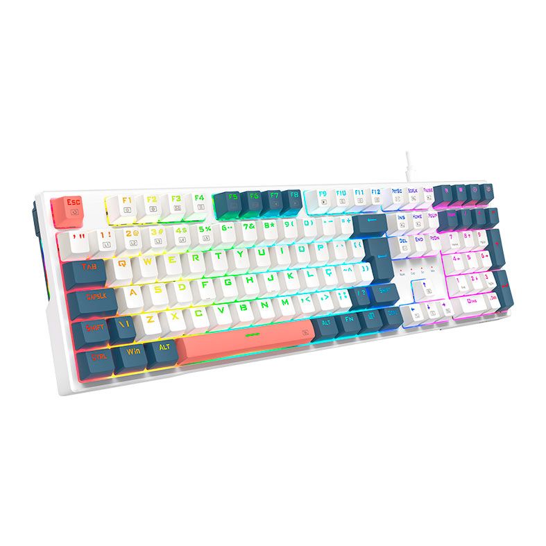 Teclado Mecanico Gamer Redragon Trundle, RGB, Switch Marrom, Branco e Azul, K668WBO-RGB-PT-BROWN