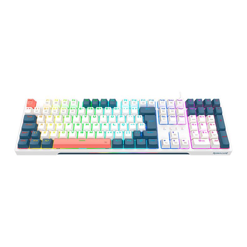 Teclado Mecanico Gamer Redragon Trundle, RGB, Switch Marrom, Branco e Azul, K668WBO-RGB-PT-BROWN