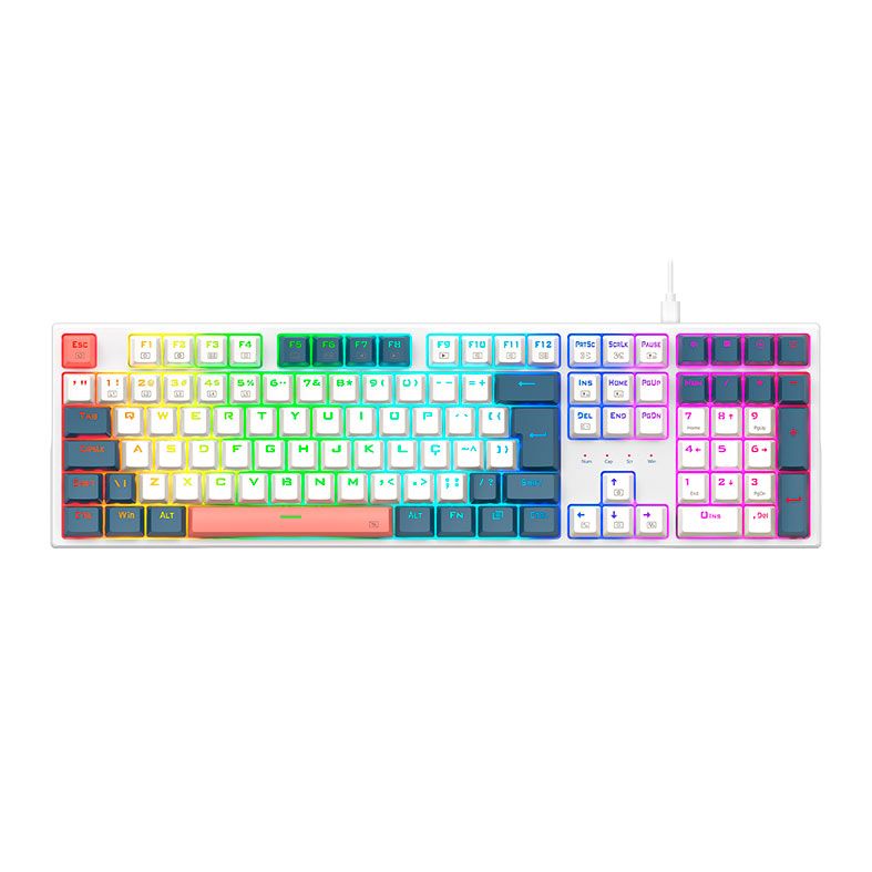 Teclado Mecanico Gamer Redragon Trundle, RGB, Switch Marrom, Branco e Azul, K668WBO-RGB-PT-BROWN
