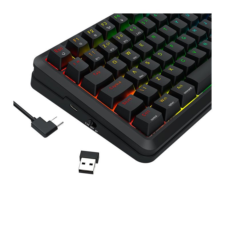 Teclado Mecanico Redragon Flekact Pro, RGB, 75%, ABNT2, Switch Leopard Linear, Tri-Mode, Preto, K708RGB-PRO