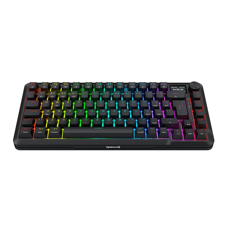 Teclado Mecanico Redragon Flekact Pro, RGB, 75%, ABNT2, Switch Leopard Linear, Tri-Mode, Preto, K708RGB-PRO