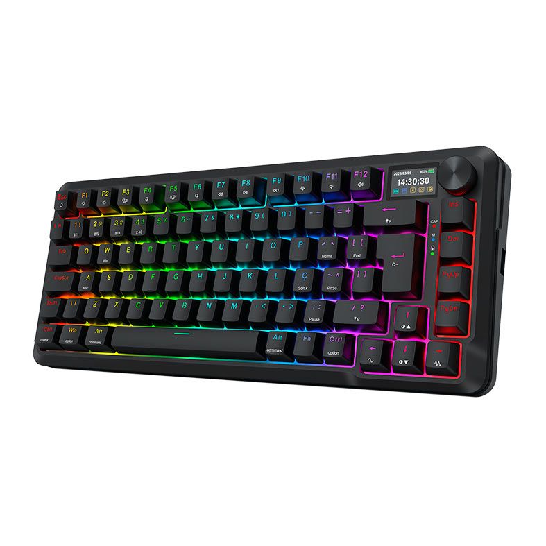 Teclado Mecanico Redragon Flekact Pro, RGB, 75%, ABNT2, Switch Leopard Linear, Tri-Mode, Preto, K708RGB-PRO