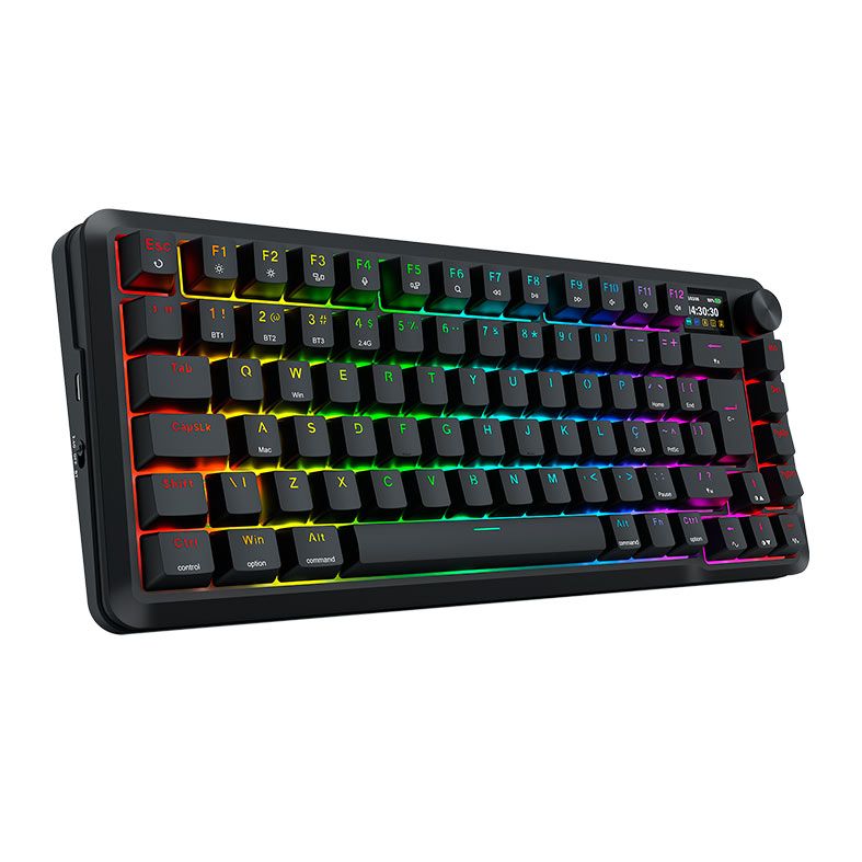 Teclado Mecanico Redragon Flekact Pro, RGB, 75%, ABNT2, Switch Leopard Linear, Tri-Mode, Preto, K708RGB-PRO