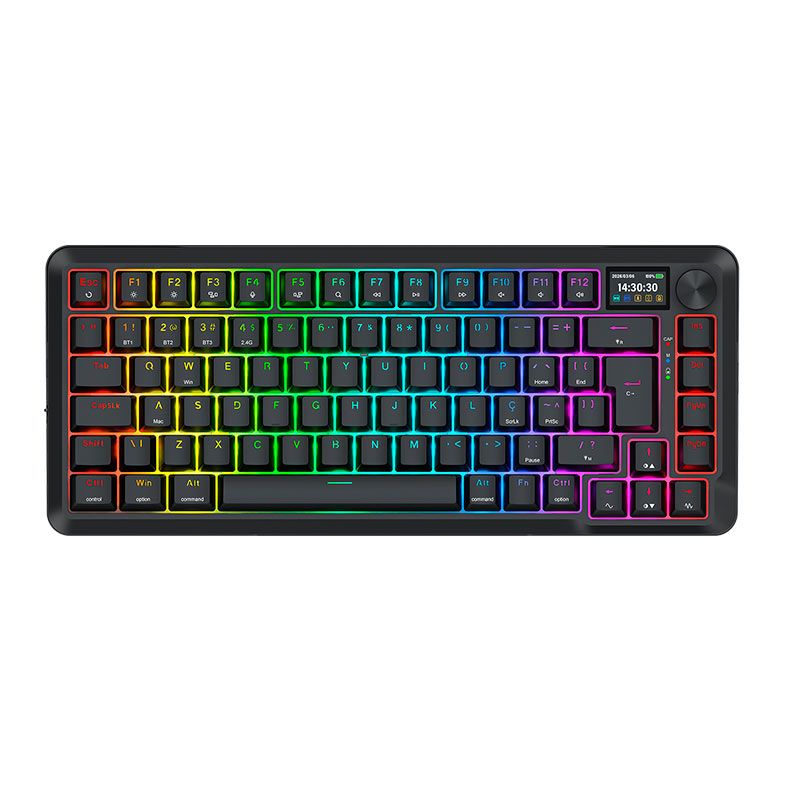 Teclado Mecanico Redragon Flekact Pro, RGB, 75%, ABNT2, Switch Leopard Linear, Tri-Mode, Preto, K708RGB-PRO