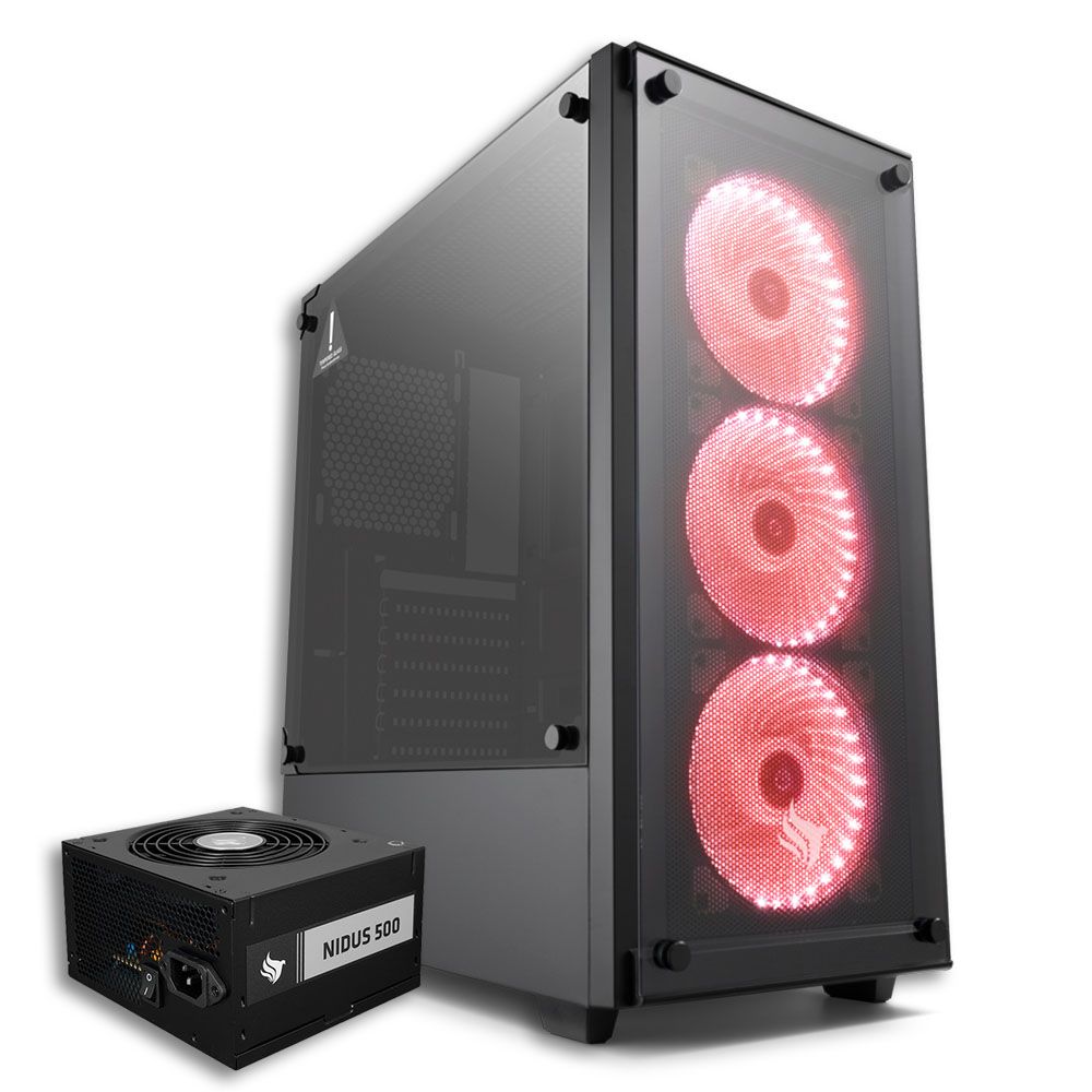 Pichau Kit Upgrade, Gabinete Gamer Pichau Kazan Led Vermelho + Fonte Pichau Nidus 500W PG-5001-BR-OEM