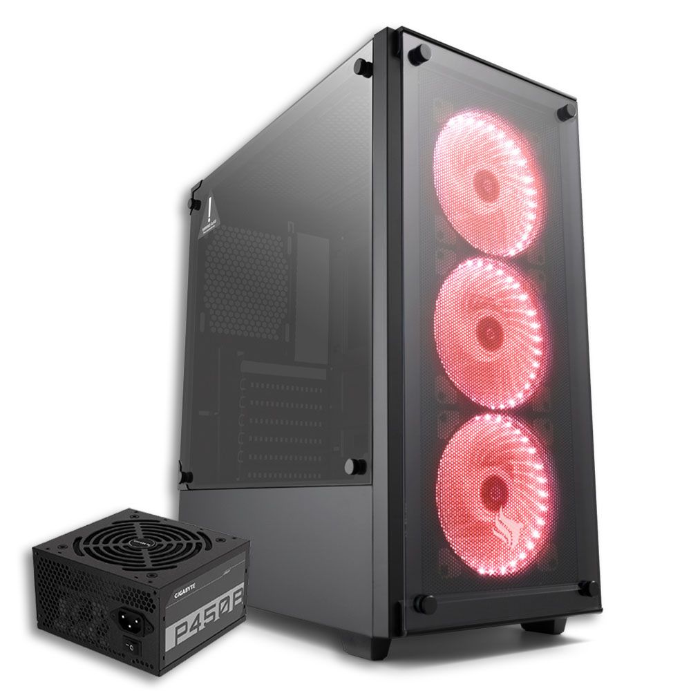 Pichau Kit Upgrade, Gabinete Pichau Kazan Led Vermelho + Fonte Gigabyte 450W