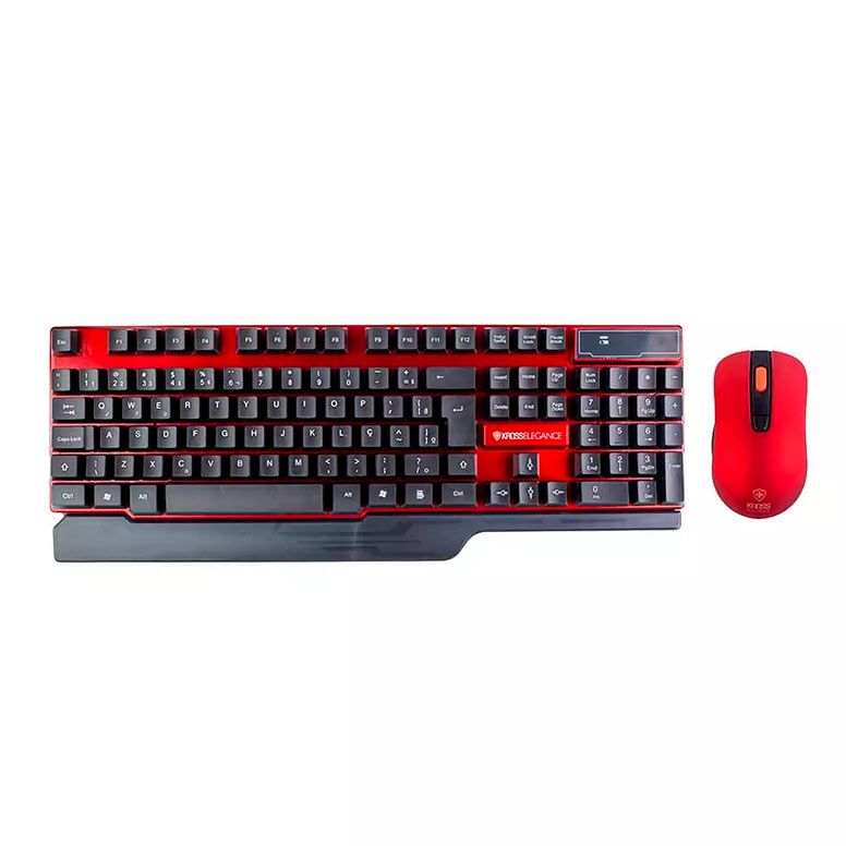 Kit Teclado e Mouse Kross Elegance, Wireless, ABNT2, 1000DPI, Preto e Vermelho, KE-KM553V1