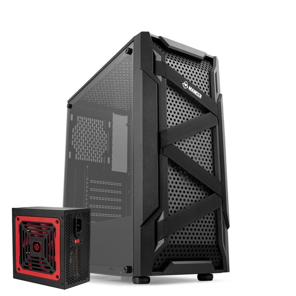 Pichau Kit Upgrade, Gabinete Mancer Kevlar, com 3 fans, Preto + Fonte TGT Tomahawk 500W Preto, TMWK500
