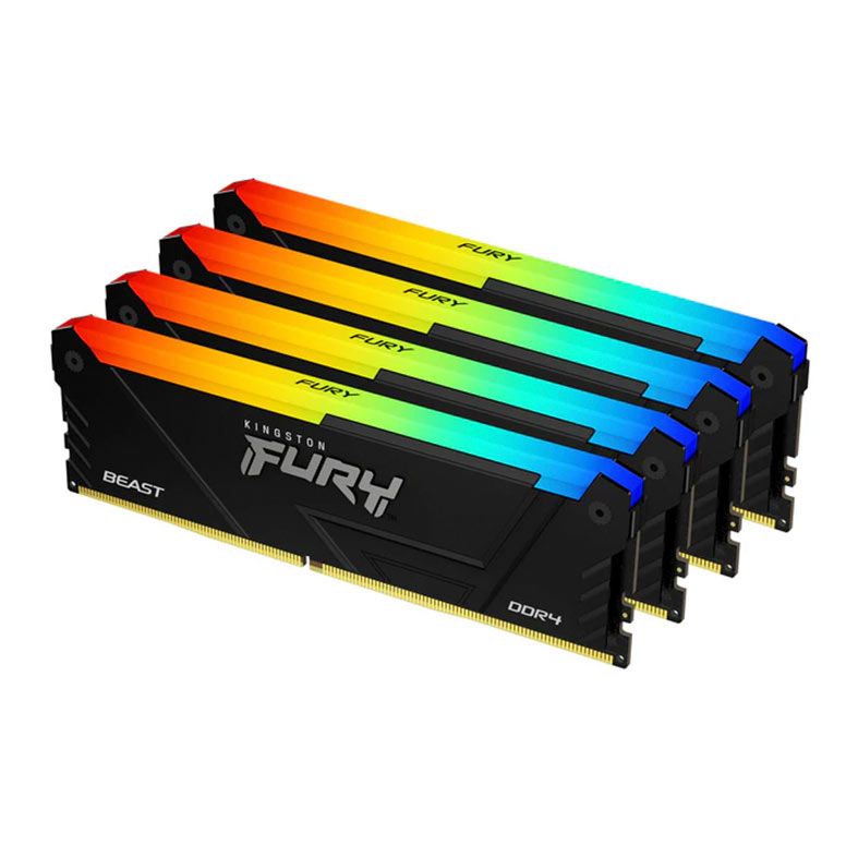 Memoria Kingston Fury Beast, RGB, 64GB (4x16GB), DDR4, 3200MHz, C16, Preto, KF432C16BB2AK4-64