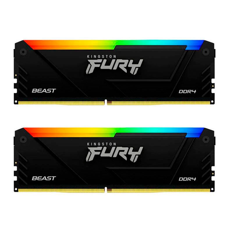 Memoria Kingston Fury Beast, RGB, 32GB (2x16GB), DDR4, 3600MHz, C18, Preto, KF436C18BB2AK2-32