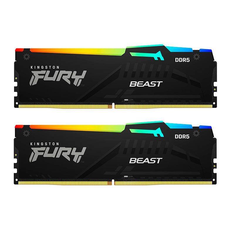 Memoria Kingston Fury Beast, RGB, 16GB (2x8GB), DDR5, 5600MHz, C40, Preto, KF556C40BBAK2-16