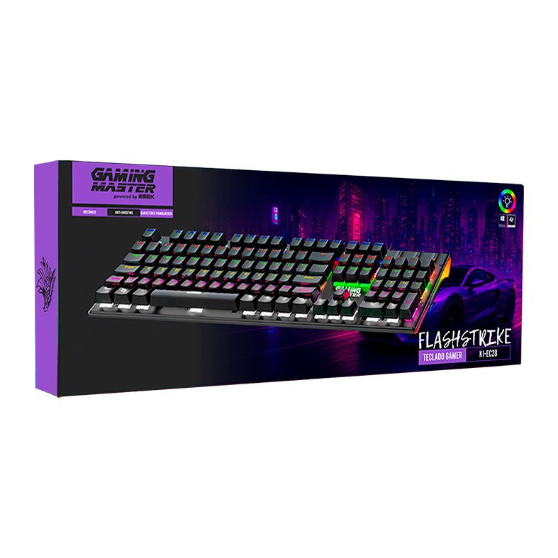 Teclado Mecanico K-Mex Flashstrike, RGB, ABNT2, Switch Azul, Preto