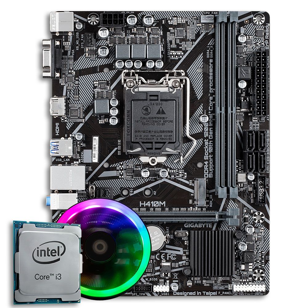 Pichau Kit Upgrade, Intel i3-10100, Gigabyte H410M, Cooler Mancer Vortexxxx