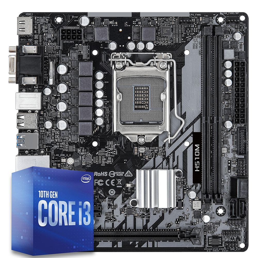Pichau Kit Upgrade, Intel i3-10100, H510M DDR4, Cooler