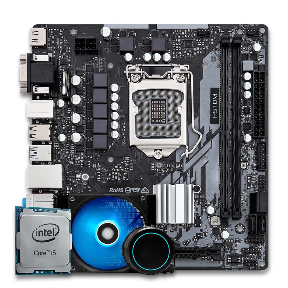 Pichau Kit Upgrade, Intel i5-10400F, H510M DDR4, Water Cooler 120mm