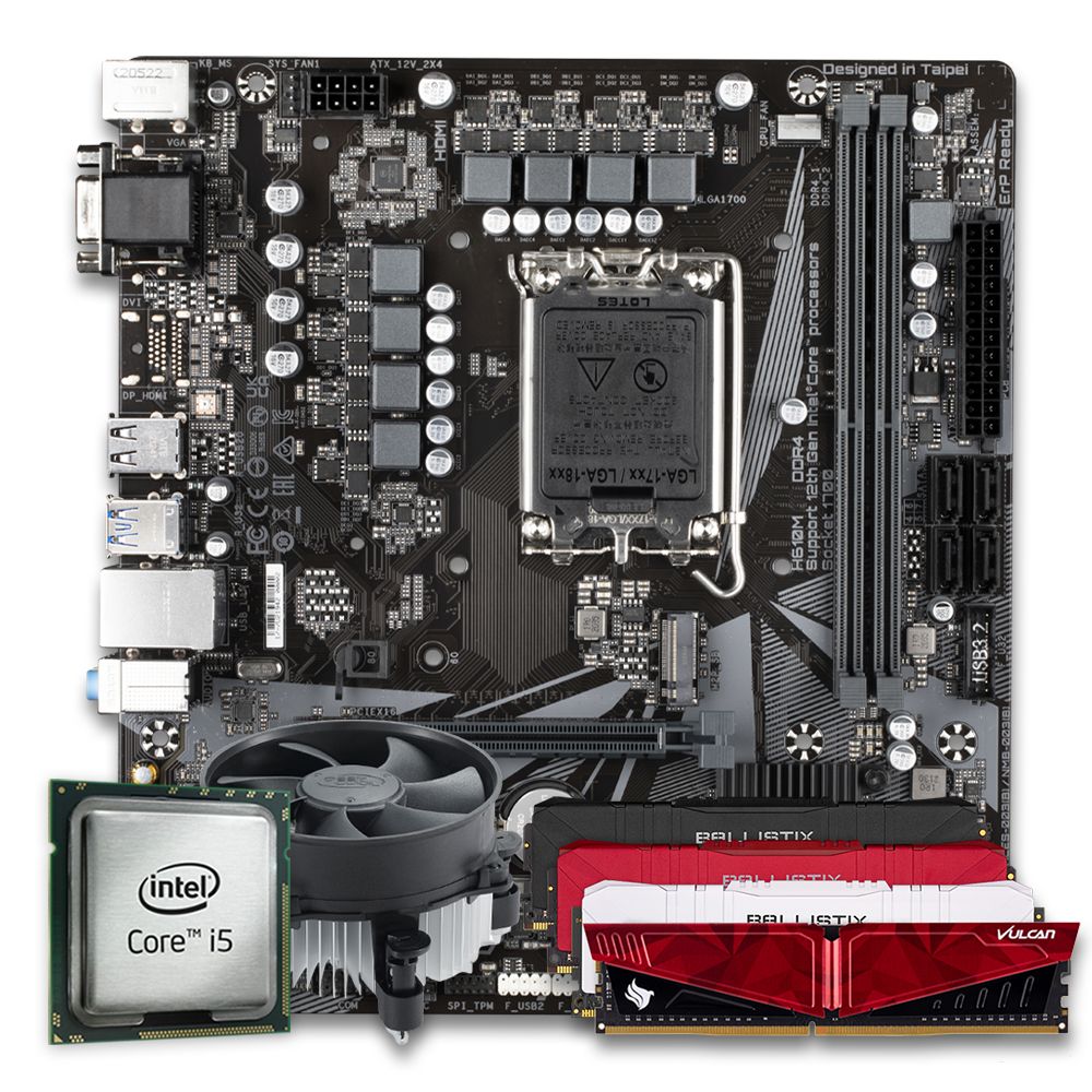 Pichau Kit upgrade, Intel i5-12400F, H610M DDR4, 8GB DDR4
