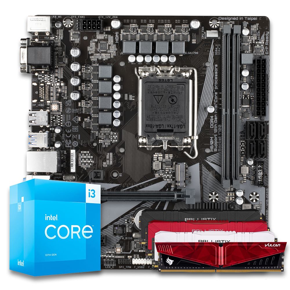 Pichau Kit Upgrade, Intel i3-13100F, H610M DDR4, 8GB