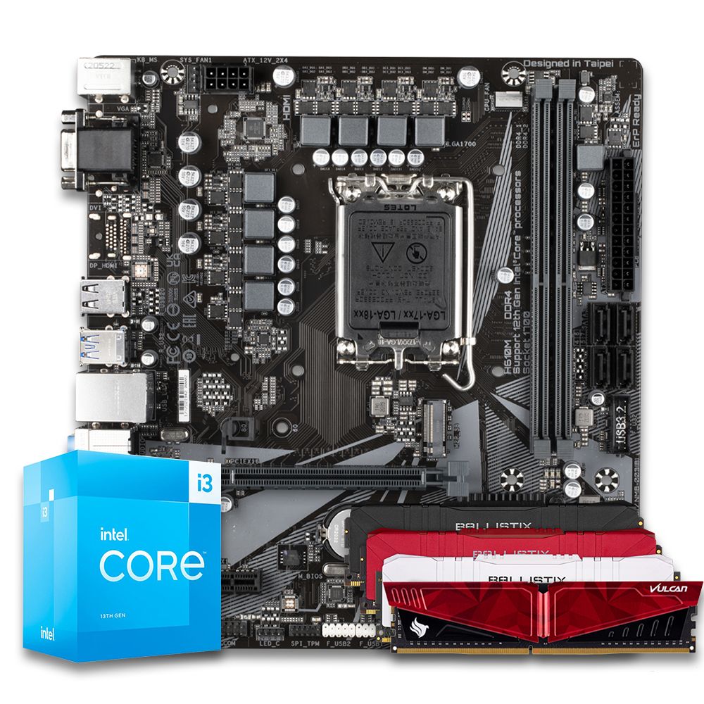 Pichau Kit Upgrade, Intel i3-13100, H610M DDR4, 8GB DDR4