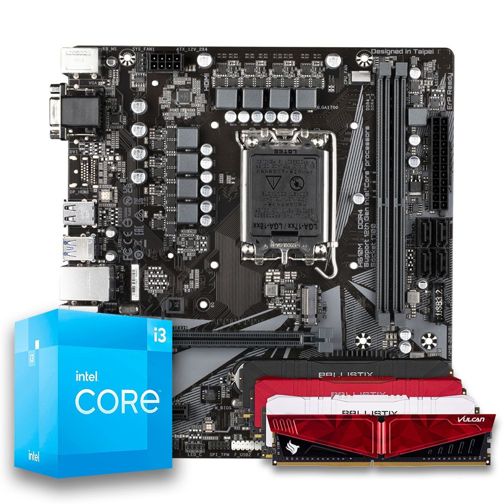Pichau Kit Upgrade, Intel i3-14100, H610M DDR4, 8GB
