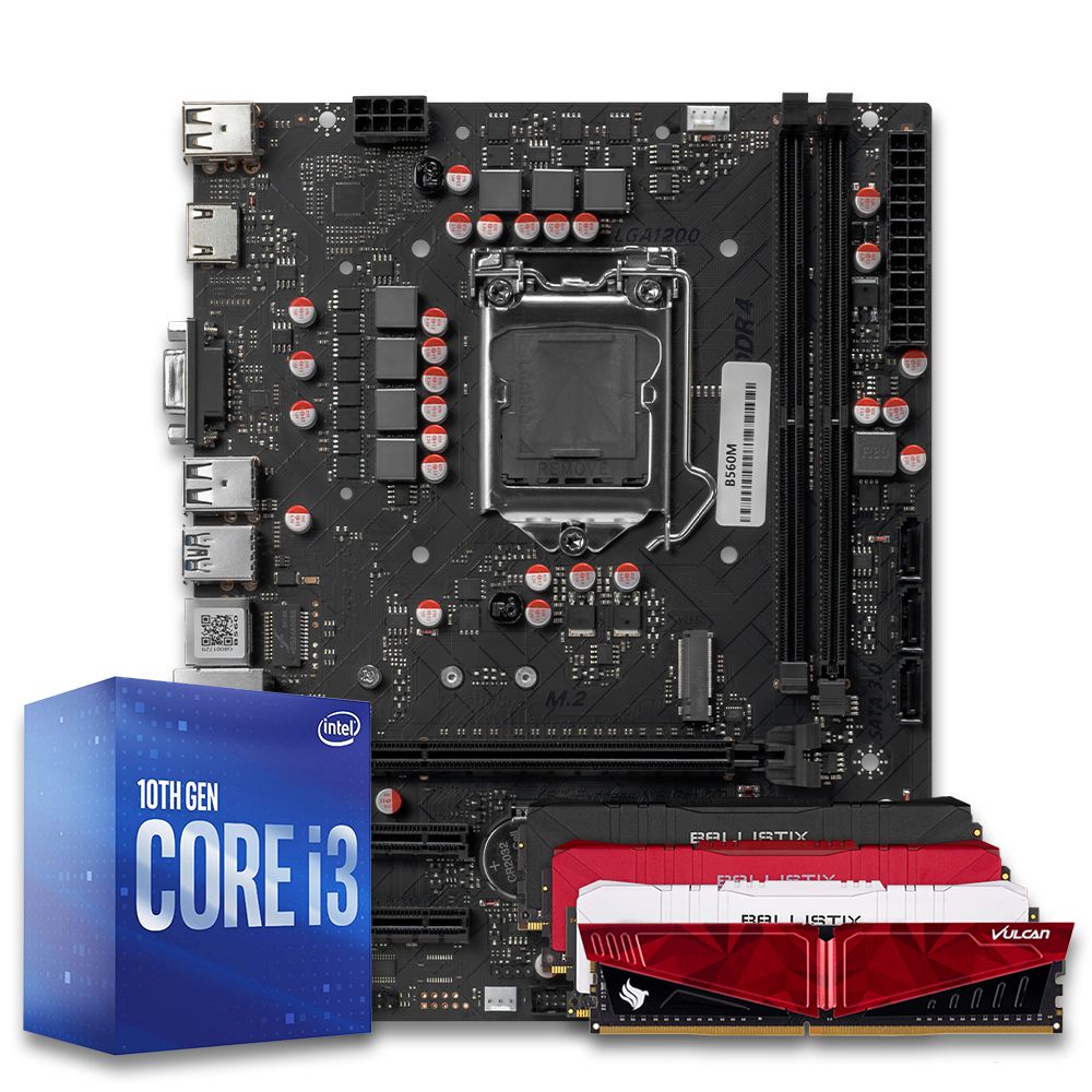 Pichau Kit Upgrade, Intel i3-10100F, B560M DDR4, 8GB