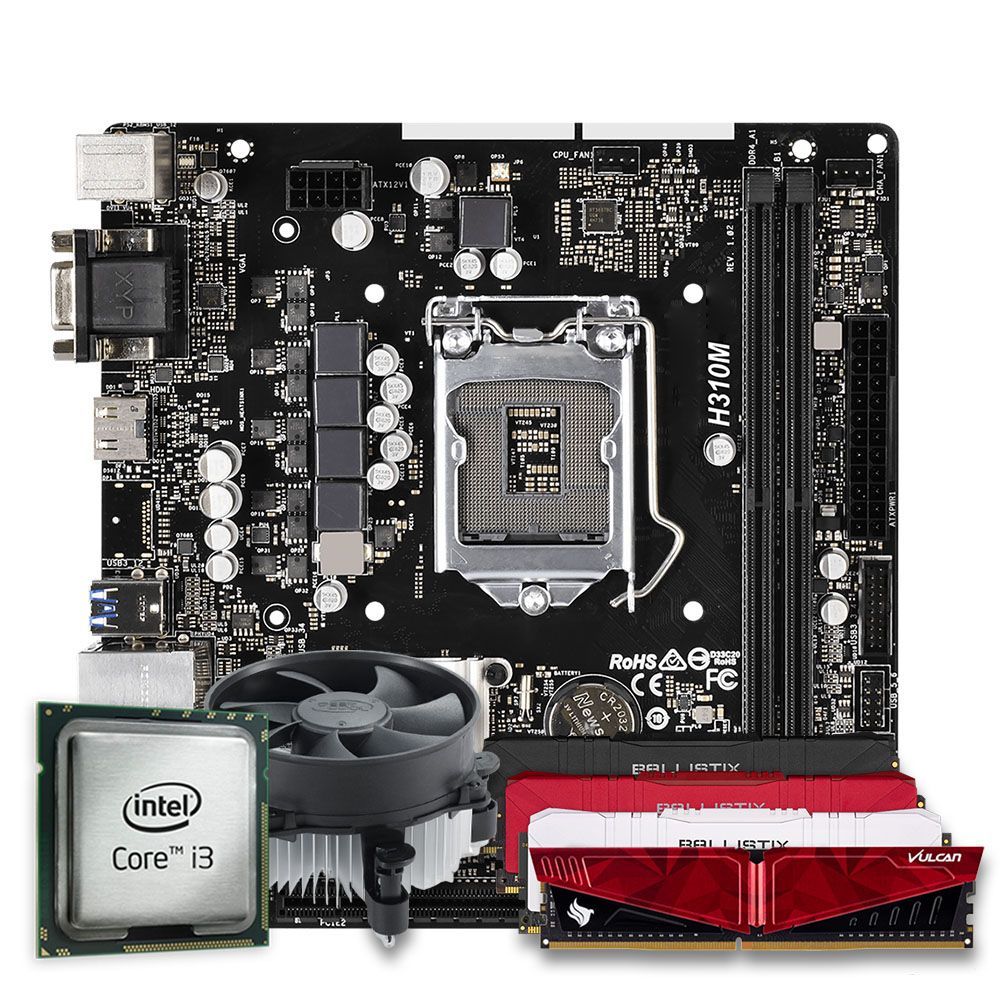 Pichau Kit upgrade, Intel i3-8100, H310M DDR4, 8GB DDR4, Cooler