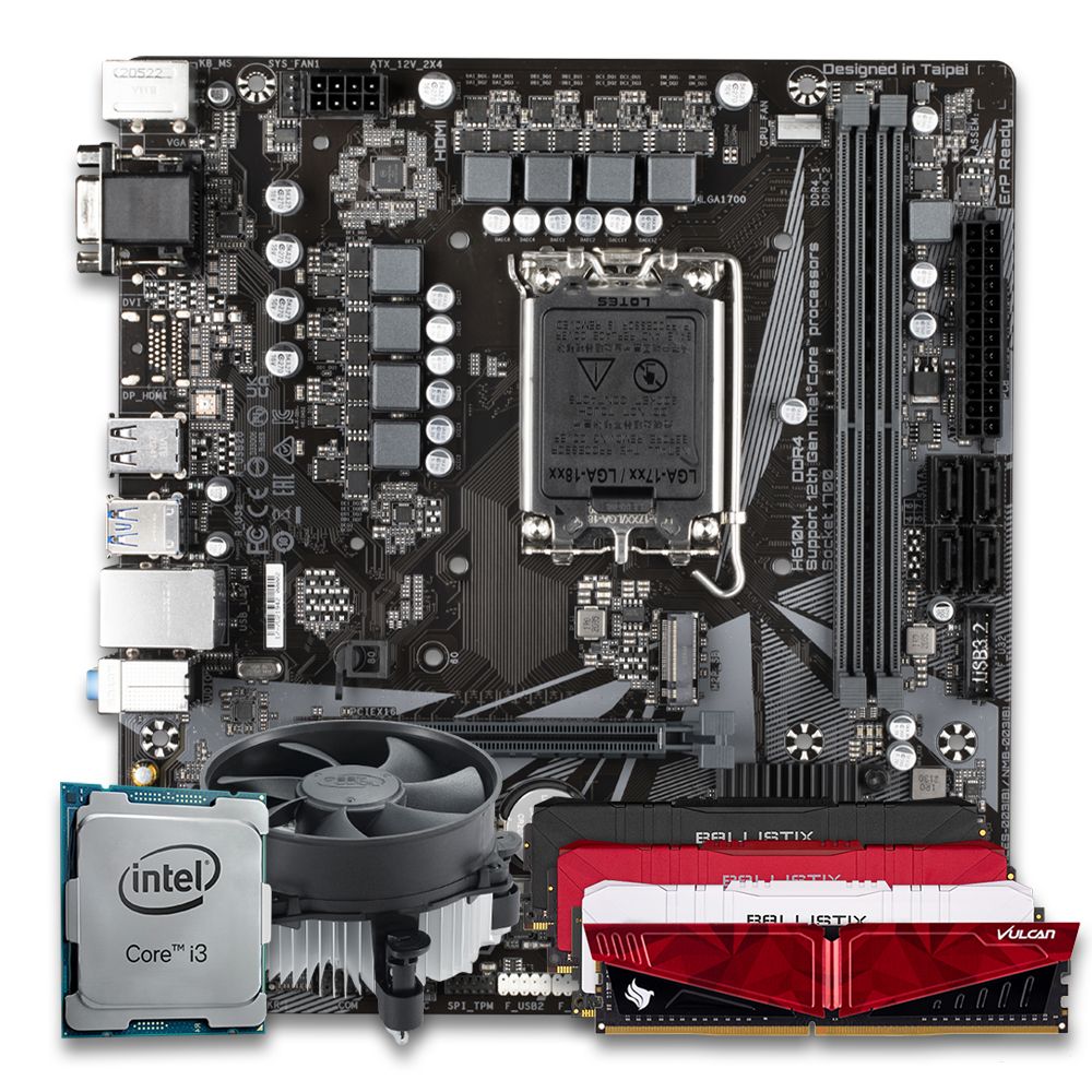 Pichau Kit upgrade, Intel i3-12100F, H610M DDR4, 8GB DDR4