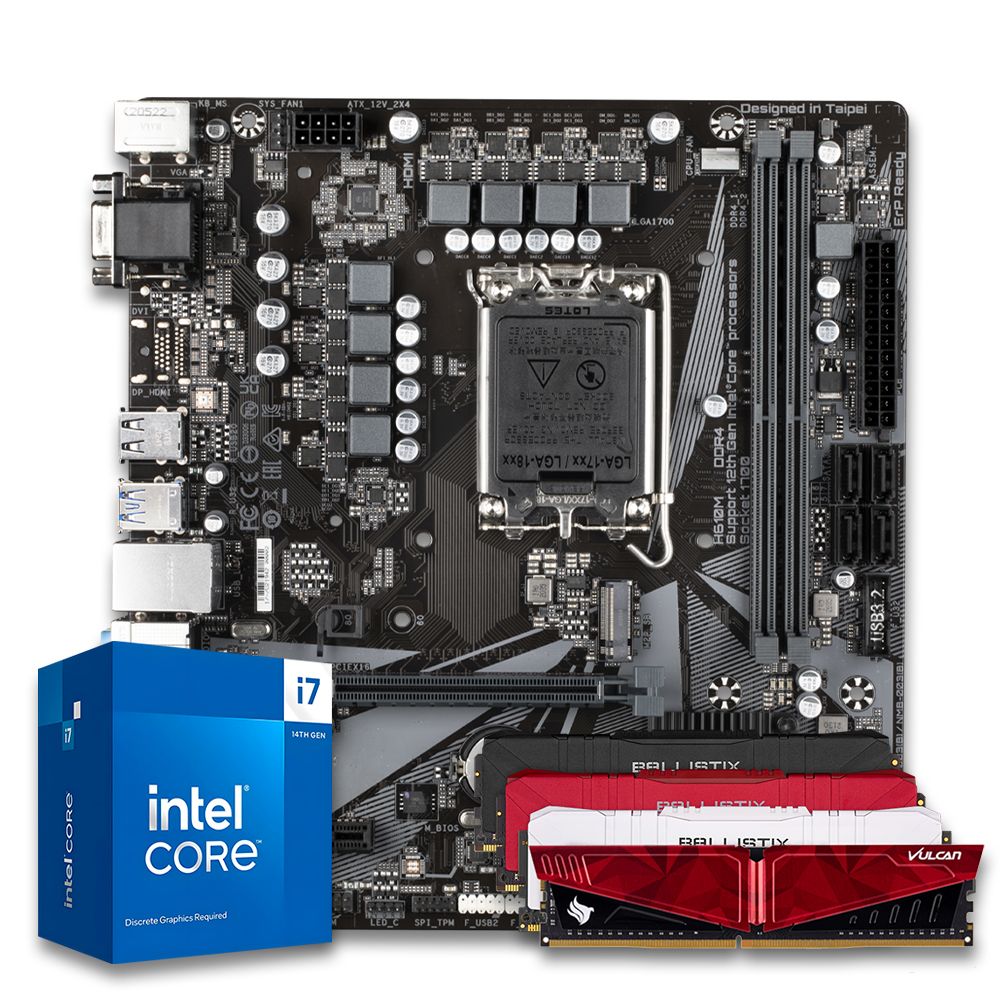 Pichau Kit Upgrade, Intel i7-14700F, H610M DDR4, 8GB DDR4