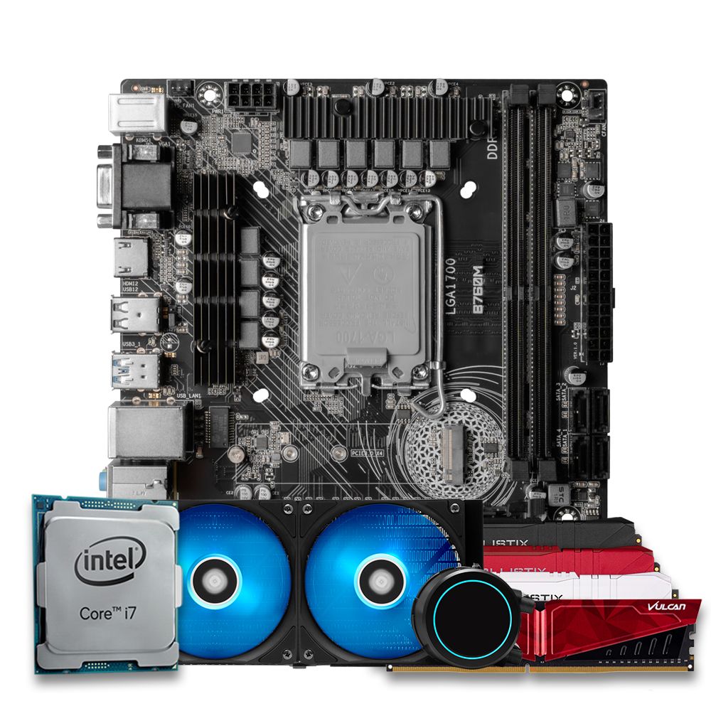 Pichau Kit Upgrade, Intel i5-12700KF, B760M DDR4, 16GB DDR4, Water Cooler 240mm