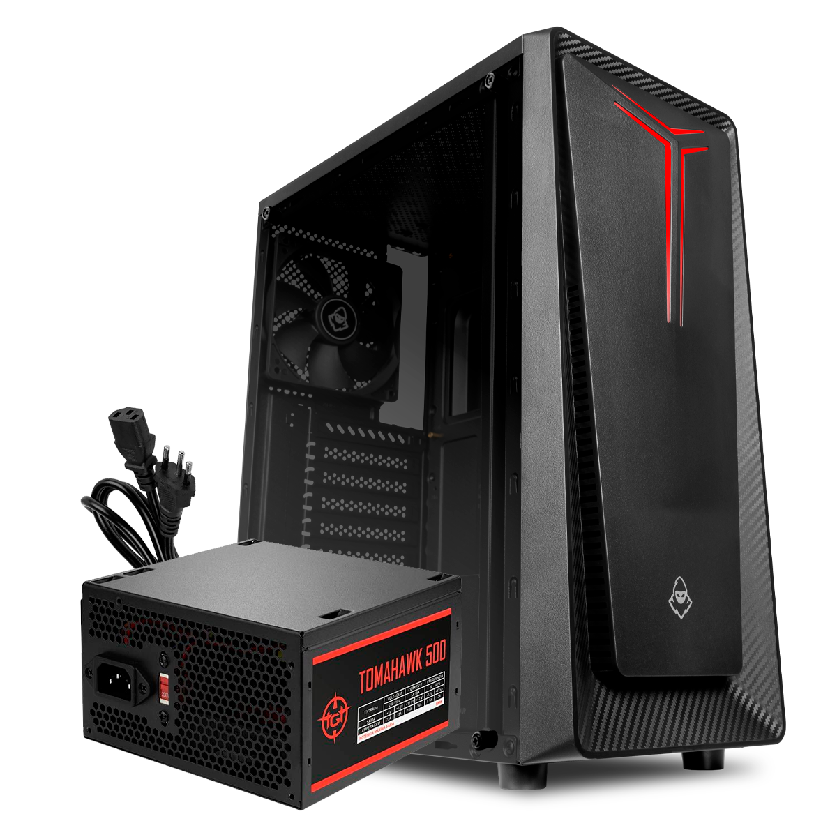 Kit Gabinete Gamer Crusader + Fonte Tomahawk 500w + Cabo de Força