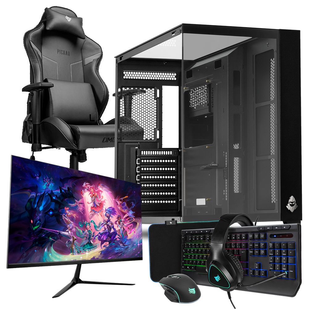 PC Gamer Completo Mancer Careca II, AMD Ryzen 5 5600X, GeForce RTX 2060 Super 8GB, 32GB DDR4, SSD M.2 1TB + Cadeira Gamer + Monitor + Kit Periféricos