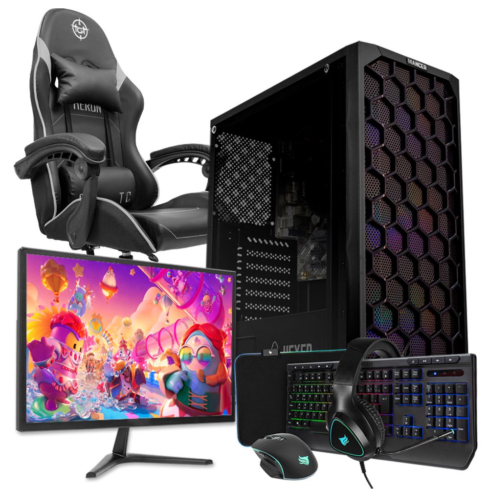 PC Gamer Completo Mancer Frey V, AMD Ryzen 5 5600G, 16GB DDR4, SSD 480GB + Cadeira Gamer + Monitor + Kit Periféricos 