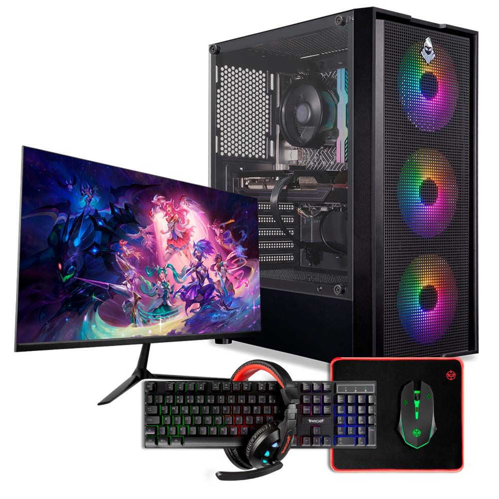 PC Gamer Completo Mancer Valquíria III, Intel i5-10400F, Radeon RX 580 8GB, 16GB DDR4, SSD M.2 480GB + Monitor + Kit Periféricos