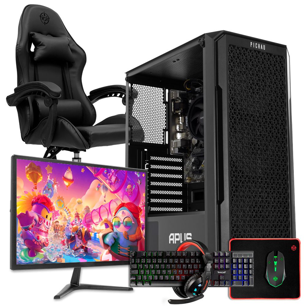 PC Gamer Completo Mancer Thor VIII, AMD Ryzen 5 4600G, 16GB DDR4, SSD 480GB + Cadeira Gamer + Monitor + Kit Periféricos 