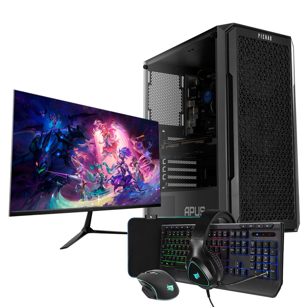 PC Completo Pichau Dionísio II, Intel i3-8100T, UHD Intel 630, 16GB DDR4, SSD 480GB + Monitor + Kit Periféricos