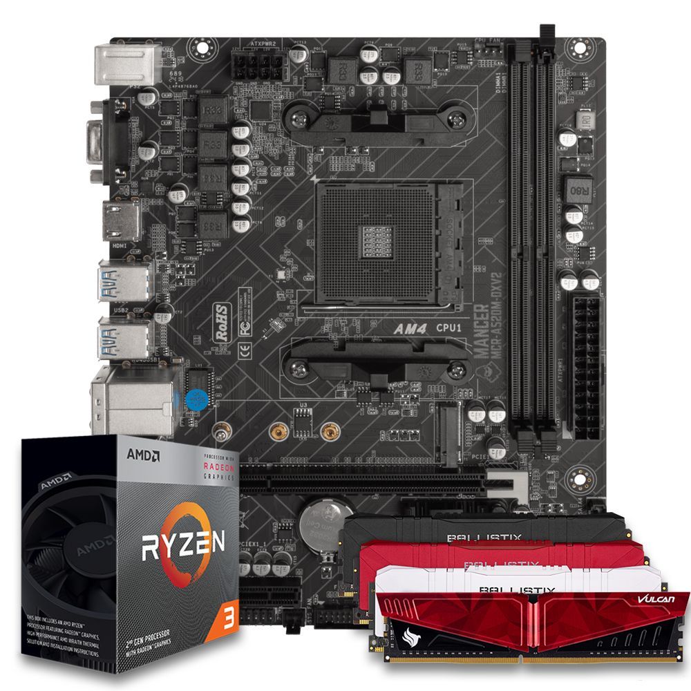 Pichau Kit upgrade, AMD Ryzen 3200G, A320M, 16GB DDR4, Cooler