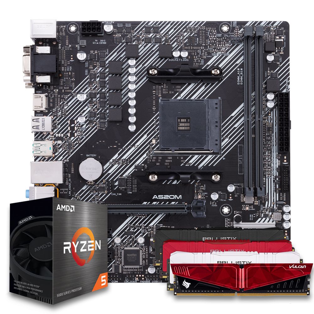 Pichau Kit Upgrade, AMD Ryzen 5 5600X, A520M DDR4, 8GB