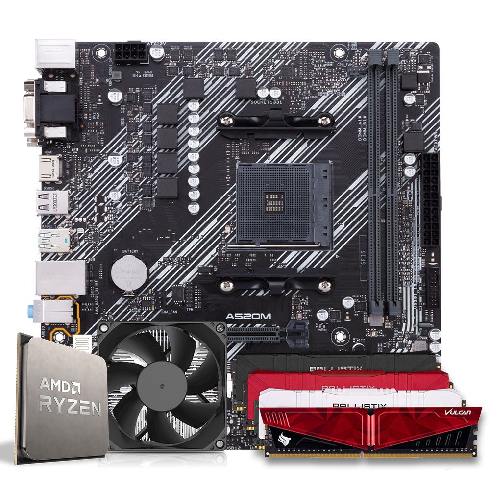 Pichau Kit upgrade, AMD Ryzen 5 4600G, A520M DDR4, 16GB DDR4, Cooler