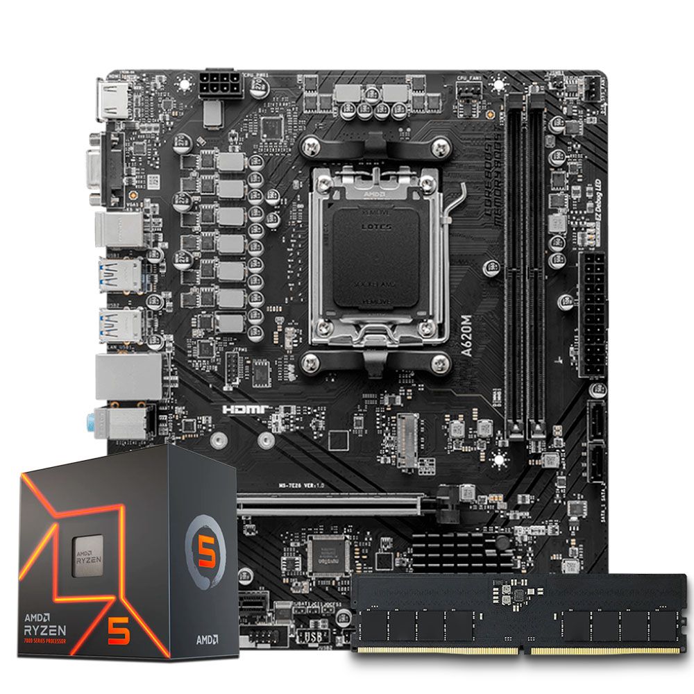 Pichau Kit upgrade, AMD Ryzen 5 7600X, A620M DDR5, 16GB DDR5