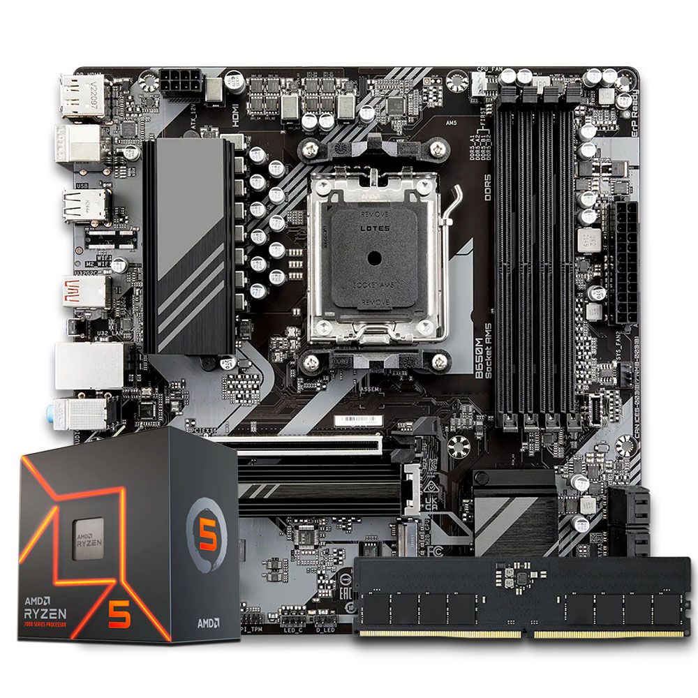 Pichau Kit upgrade, AMD Ryzen 5 7600, B650M DDR5, 16GB DDR5