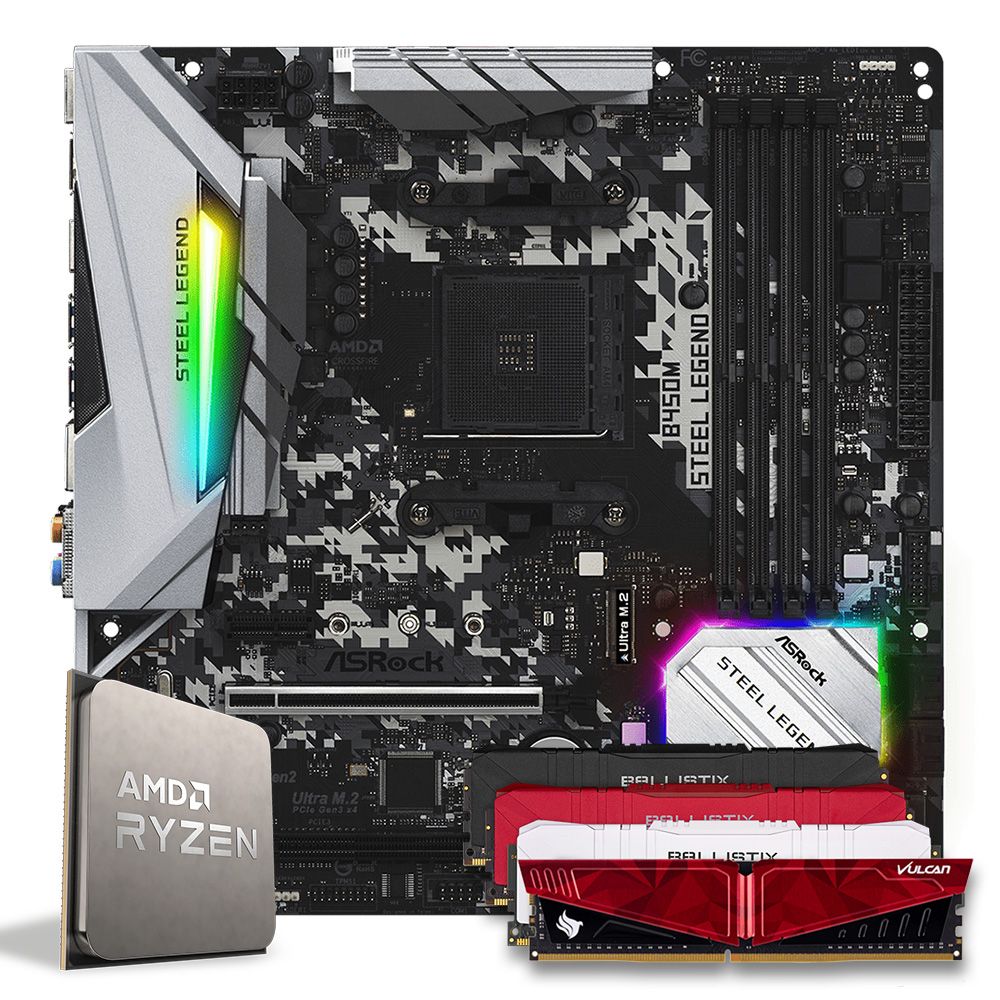 Pichau Kit upgrade, AMD Ryzen 5 5500, B450M Steel Legend DDR4, 8GB DDR4