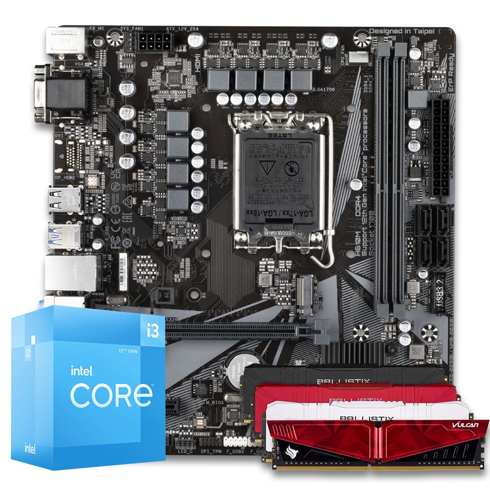 Pichau Kit upgrade, Intel i3-12100F, H610M DDR4, 8GB