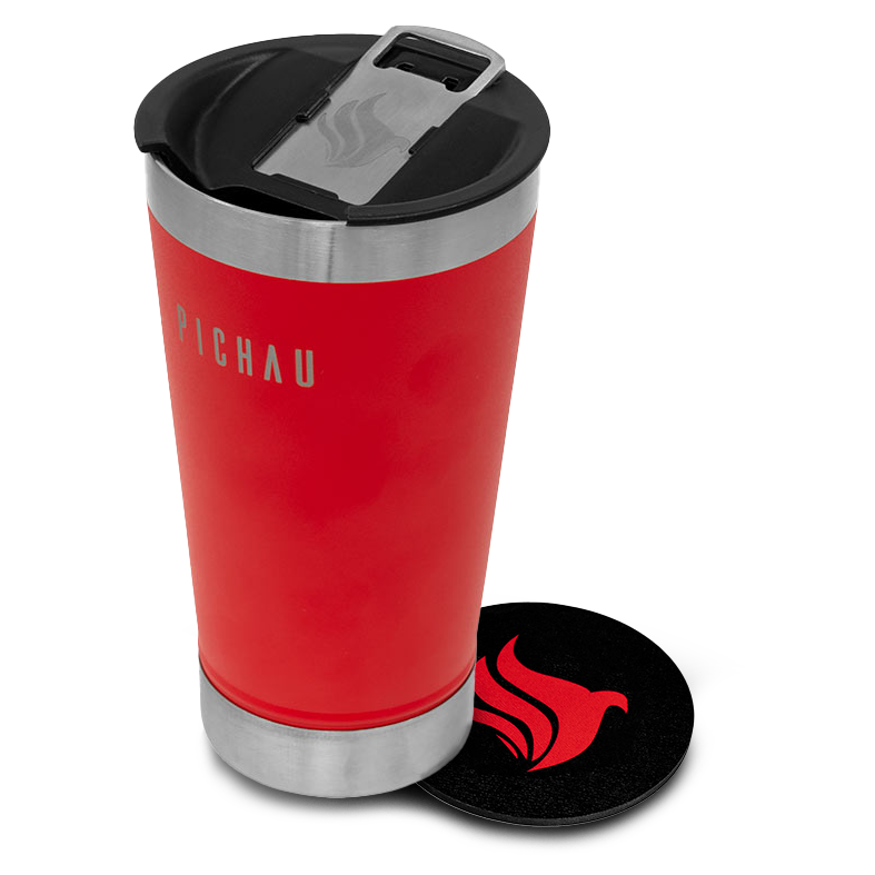 Kit Copo vermelho Pichau e Porta Copo Pichau