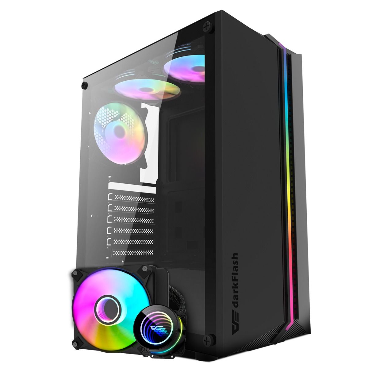 Kit Gabinete Gamer Aigo DarkFlash DK151, RGB, Mid-Tower, Lateral de Vidro, Com 3 Fans, Preto + Water Cooler Aigo Darkflash Twister DX120 V2, ARGB, 120mm, Preto